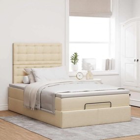 vidaXL Οθωμανικό κρεβάτι με στρώμα &amp; LEDs Cream 120x200cm ύφασμα