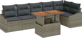 vidaXL Σέτ φαγητού για κήπο με μαξιλάρι 7 pcs Γκρι και Καφέ
