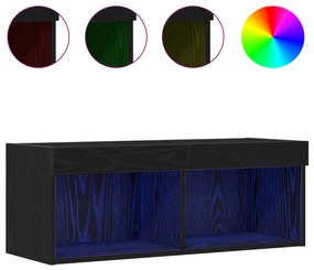 vidaXL Κάγκελα Τηλεόρασης με LED Φώτα 2 τμχ Μαύρη Δρυς 80x30x30 εκ