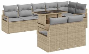 vidaXL Σετ Καναπέ Κήπου με αποθήκευση 9 pcs Μπεζ Πολυ ράταν
