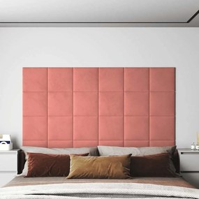 vidaXL Πάνελ Τοίχου 12 τεμ. Ροζ 30 x 30 εκ. 1,08 μ² Βελούδινα