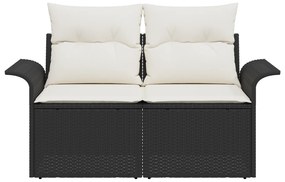 vidaXL Καναπές Κήπου 2 Θέσεων με Αποθήκη & Μαξιλάρια Μαύρο ΠολυΡατάν