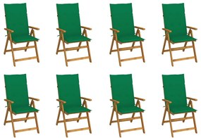 3075059 vidaXL Καρέκλες Κήπου Πτυσσόμ. 8 τεμ. Μασίφ Ξύλο Ακακίας με Μαξιλάρια Πράσινο, 1 Τεμάχιο
