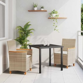 vidaXL Σέτ φαγητού για κήπο 3 pcs Μπεζ συνθετικό ρατάν