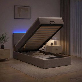 vidaXL Κρεβάτι Ottoman με Στρώμα και LED Taupe 90 x 190 cm Ύφασμα