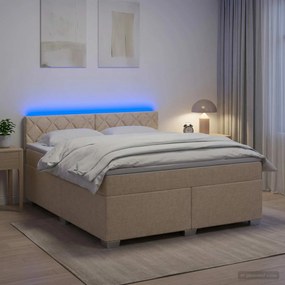 vidaXL Κρεβάτι Box Spring με Στρώμα και LED Κρεμ 160 x 200 cm Ύφασμα