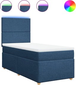 vidaXL Κρεβάτι Boxspring με Στρώμα Μπλε 90x190 εκ.Υφασμάτινο