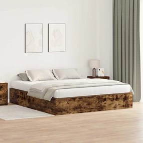 vidaXL Σκελετός Κρεβατιού Καπνιστή δρυς 200 x 200 x 31.5 εκ.