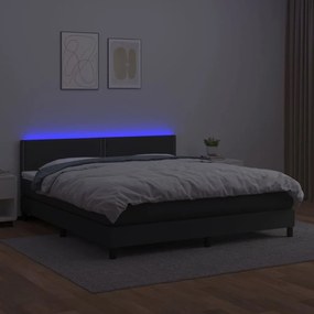 vidaXL Κρεβάτι Boxspring με Στρώμα &amp; LED Μαύρο 180x200 εκ. Συνθ. Δέρμα