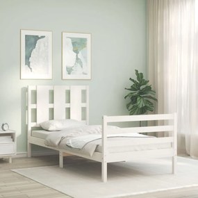 Πλαίσιο Κρεβατιού με Κεφαλάρι Λευκό 90x200 εκ. Μασίφ Ξύλο