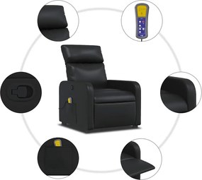 vidaXL Πολυθρόνα Μασάζ Ανακλινόμενη Μαύρη από Συνθετικό Δέρμα