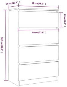 Συρταριέρα Καφέ Δρυς 60 x 35 x 98,5 εκ. από Επεξεργασμένο Ξύλο - Καφέ