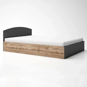 Κρεβάτι διπλό SISY με αποθηκευτικό χώρο και στρώμα 160x200cm, Oak Wotan / Ανθρακί 164x65x205cm-GRA106