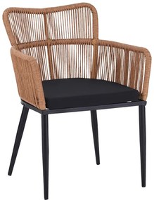 Πολυθρόνα Naoki pakoworld pe rattan -metal σε φυσική απόχρωση με μαύρα πόδια/μαξιλάρι 59x62.5x78εκ