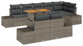 vidaXL 9 Τεμαχίων Σετ Τραπεζαρίας Κήπου Με Μαξιλάρια Γκρι Πολυ Ρατάν Ακακίας
