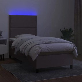 vidaXL Κρεβάτι Boxspring με Στρώμα &amp; LED Taupe 90x200 εκ. Υφασμάτινο