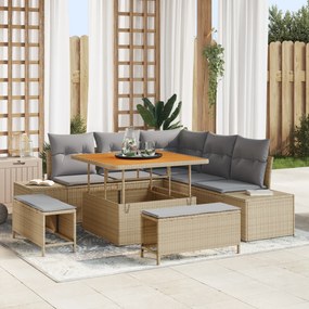 vidaXL Σετ Καναπέ Κήπου 8 pcs Μπεζ και Ανοιχτό γκρι Πολυ ράταν