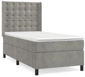 vidaXL Κρεβάτι Boxspring με Στρώμα Ανοιχτό Γκρι 80x200 εκ. Βελούδινο