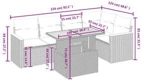 vidaXL Καναπές Κήπου 6 Τεμαχίων Μαύρο από Συνθετικό Ρατάν με Μαξιλάρια