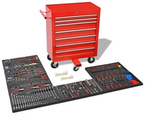 vidaXL Εργαλειοφόρος Τροχήλατος με 1125 Εργαλεία Κόκκινος Ατσάλινος