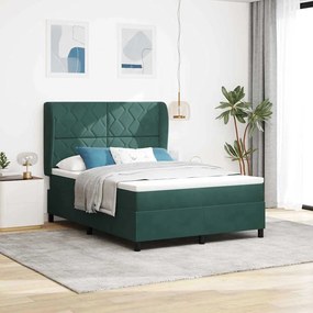 vidaXL Κρεβάτι με ελατήρια Σκούρο πράσινο 140 x 190 cm Βελούδο