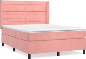 vidaXL Κρεβάτι Boxspring με Στρώμα Ροζ 140x190 εκ. Βελούδινο