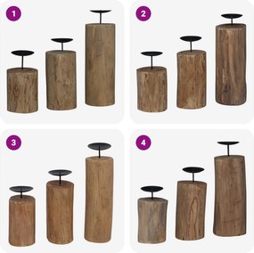 vidaXL Κηροπήγιο 3 pcs Φυσικό Μασίφ ξύλο teak