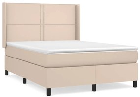 vidaXL Κρεβάτι Boxspring με Στρώμα Καπουτσίνο 140x190εκ.από Συνθ.Δέρμα