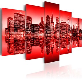 Πίνακας - Red glow over New York - 5 pieces 200x100