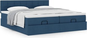 vidaXL Οθωμανικό κρεβάτι με στρώματα μπλε 180x200cm ύφασμα