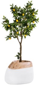 GloboStar® Artificial Garden PANDORA 20705 Επιδαπέδιο Πολυεστερικό Τσιμεντένιο Κασπώ Γλάστρα - Flower Pot Λευκό με Καφέ Μ60 x Π55 x Υ43cm