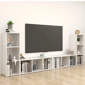 vidaXL Έπιπλα Τηλεόρασης 4 τεμ. Γυαλ. Λευκά 107x35x37 εκ. Μοριοσανίδα