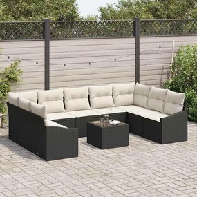 vidaXL Σετ Καναπέ με μαξιλάρι 10 pcs Μαύρο συνθετικό ρατάν