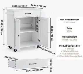 VEVOR Kitchen Island Cart Rolling Storage Cabinet on Wheel with Charging Station