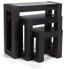 Artekko Enaip Βοηθητικό Ξύλινο Τραπέζι Σαλονιού με Δέρμα Σετ/3 (80x32x72)cm