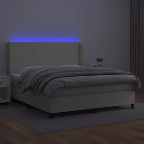 vidaXL Κρεβάτι Boxspring με Στρώμα &amp; LED Κρεμ 180x200 εκ. Συνθ. Δέρμα
