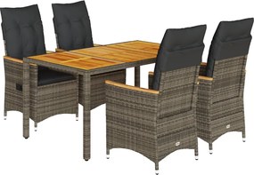 vidaXL Σετ Τραπεζαρίας Κήπου 5 τεμ. Γκρι Συνθ. Ρατάν με Μαξιλάρια