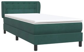 vidaXL Κρεβάτι Boxspring με Στρώμα Σκούρο Πράσινο 100x210εκ. Βελούδινο