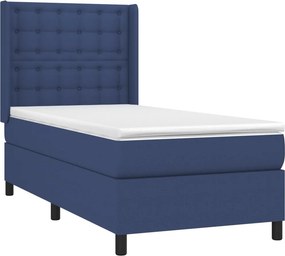 vidaXL Κρεβάτι Boxspring με Στρώμα Μπλε 90x200 εκ.Υφασμάτινο