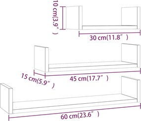 vidaXL Ράφια Τοίχου 3 Τεμ. Γκρι Sonoma από Επεξεργασμένο Ξύλο