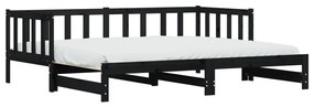 Καναπές Κρεβάτι Συρόμενος Μαύρος 80 x 200 εκ. Μασίφ Ξύλο Πεύκου - Μαύρο