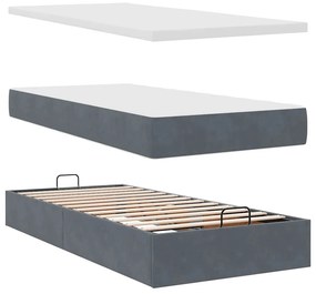 vidaXL Οθωμανικό κρεβάτι με στρώμα &amp; LEDs Σκούρο γκρι 90x190cm Velvet