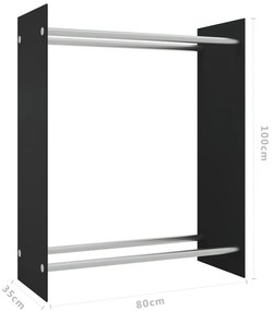 vidaXL Ράφι Καυσόξυλων Μαύρο 80 x 35 x 100 εκ. από Ψημένο Γυαλί