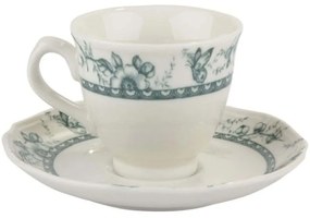 Φλυτζάνια Καφέ Με Πιατάκια Tiffany (Σετ 6Τμχ) PR24324G09 100ml White-Green Oriana Ferelli® Πορσελάνη