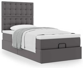 vidaXL Οθωμανικό κρεβάτι με στρώμα Γκρι 90x200cm Faux Leather