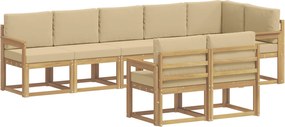 vidaXL Σειρά Καναπέ Εξωτερικού 8 pcs Λευκό και Μπεζ Πολυεστέρας