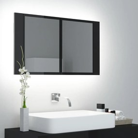vidaXL Ντουλάπι Μπάνιου με Καθρέφτη και LED Γυαλ. Μαύρο 80x12x45 εκ.