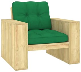 Καρέκλα Κήπου από Εμποτισμένο Ξύλο Πεύκου με Πράσινα Μαξιλάρια - Πράσινο