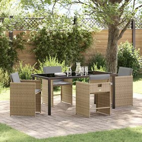 vidaXL Σέτ φαγητού για κήπο 5 pcs Μπεζ συνθετικό ρατάν