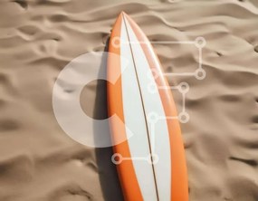 Intra Συλλεκτικό Ξύλινο Παζλ Plywood  4mm - Πορτοκαλί και λευκή σανίδα του σερφ στην παραλία Σε Ξύλινο Κουτί - Διαστάσεις Puzzle: 10x10 cm – 25 κομμάτια